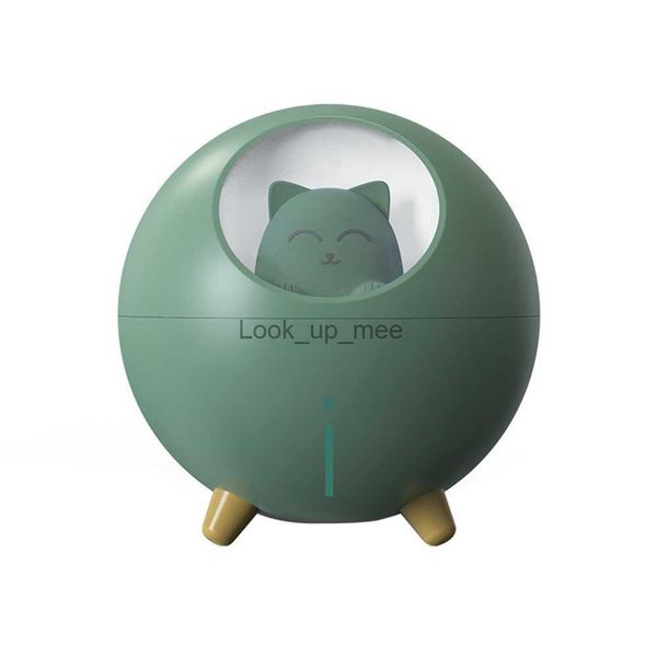 Umidificadores Adorável Pet Air Umidificador 220ml Planet Cat Ultrasonic Cool Mist Aroma Air Oil Difusor Romântico Cor LED Lâmpada Verde YQ230927