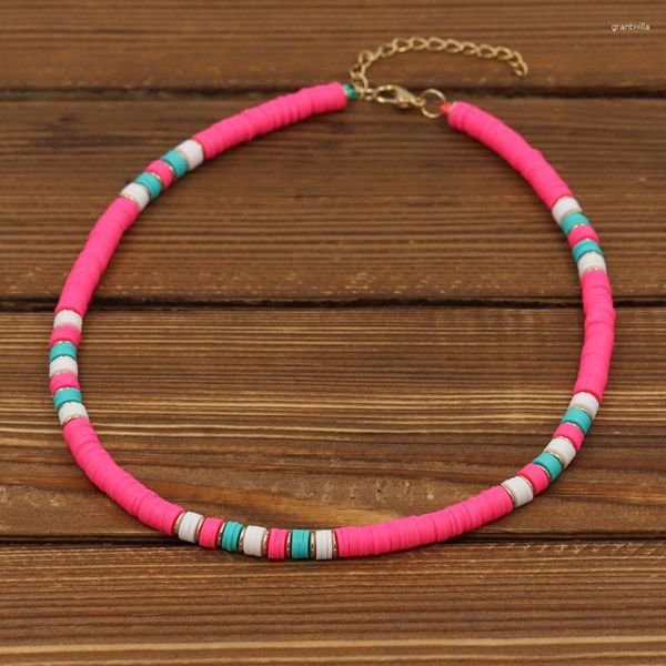 Girocollo Gioielli bohémien fatti a mano Collana da donna Surfista colorato Argilla polimerica Collare con perline Accessori Regali per ragazze femminili