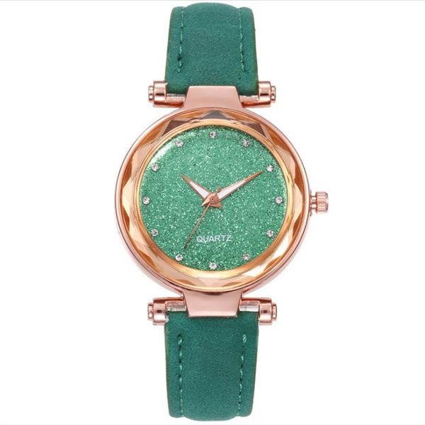 Casual céu estrelado encantador relógio lixado pulseira de couro prata diamante dial quartzo relógios femininos senhoras relógios de pulso multicolorido cho301o