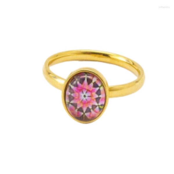 Anéis de casamento simples cor rosa padrão floral para mulheres 2023 na moda ouro aço inoxidável casal jóias acessórios presente