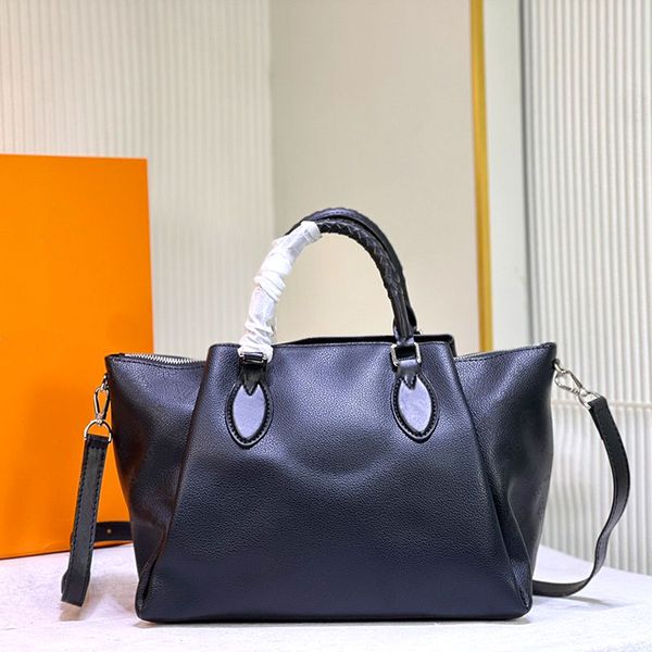 Elegante manico intrecciato e doppia frangia in pelle pelle di vitello con cinturino in vitello traforato misura regolabile 40x25x18 Borsa a tracolla da portare a mano