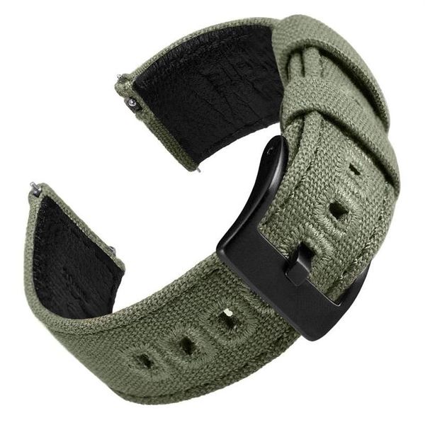 Uhrenarmbänder EACHE Stoff-Canvas-Echtlederarmbänder mit Schnellverschluss-Federsteg, grünes Segeltuchband275p