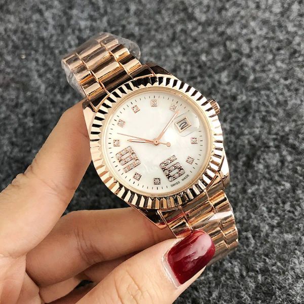 Rolx nuovo marchio di arrivo orologi da donna ragazze stile di cristallo metallo Seel fascia orologio da polso calendario al quarzo spedizione gratuita all'ingrosso reloj mujer