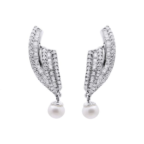 Fascinante real pérola diamante 14k sólido ouro branco elegante brinco de noivado joias para mulheres