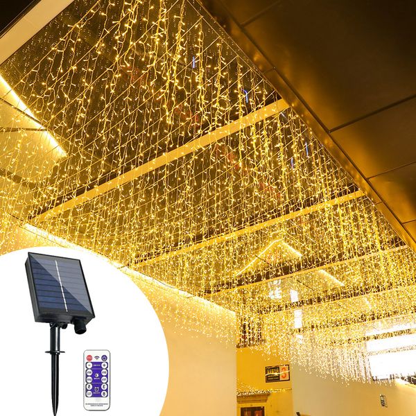 300 LED Güneş Icecle Lights 8 Mod Su geçirmez güneş enerjili ip ışıkları Xmas Tree Patio Yard Bahçe Düğün Evi Çatı Süslemeleri