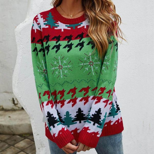 Frauen Pullover Baum Druck Pullover Pullover Für Weihnachten Geometrie Muster Langarm Top Urlaub Party Weibliche Retro Kleidung