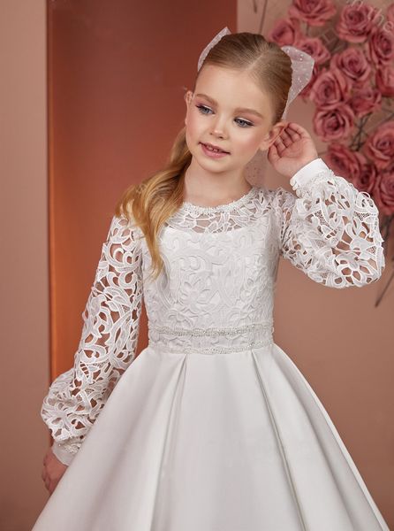 Vestido de concurso de beleza infantil, vestido de princesa anfitrião, vestido de performance de piano branco para passarela infantil
