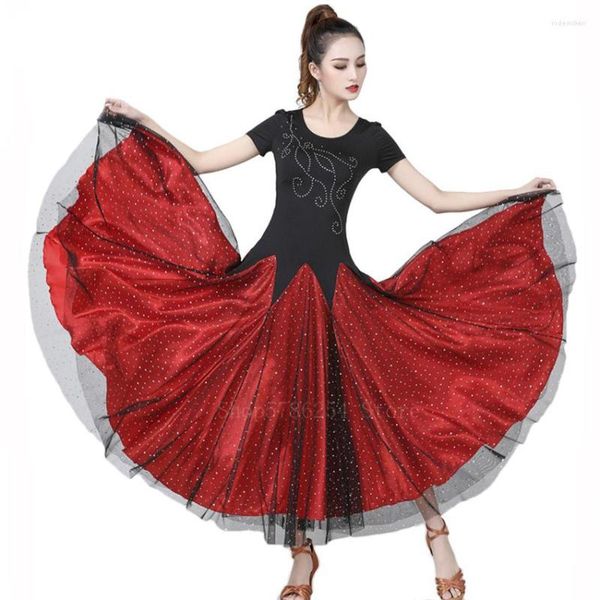 Stage Wear Mulheres Dança Vestido Gypsy Flamenco Bullfight Ballroom Traje Elegante Lantejoulas Malha Clássica Moderna Waltz Swing Vestidos