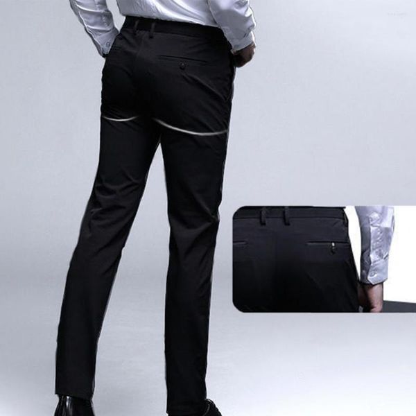 Abiti da uomo Pantaloni da completo leggeri da uomo Premium Business per vestibilità slim antirughe a vita alta con tasche lisce