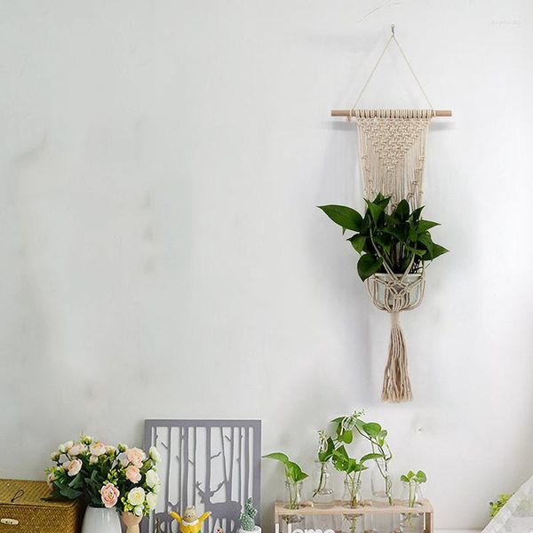 Wandteppiche, 1 Stück, geflochten, stricken, Makramee, Wandteppich, Pflanzen-Blumentopf-Halter, Korb zum Aufhängen nach Hause