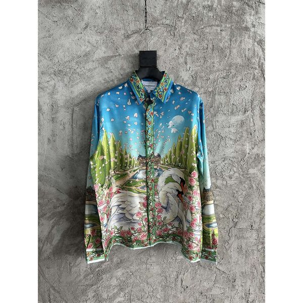 23ss Casablanca hawaiian shirt Romantic Palace American style top beach shirt with swan print loose shirt casablanc