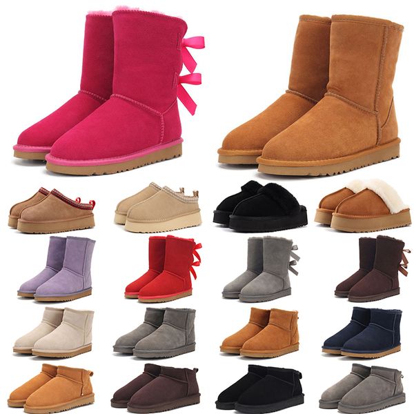 Designerstiefel Australien Tasman Tazz Hausschuhe Damen Plateau Winterstiefeletten Mädchen klassische Schneestiefel Knöchel kurze Schleife Mini Fell Khaki Schwarz Kastanie Uggslies Stiefel