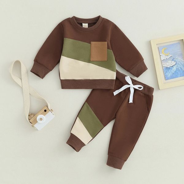 Kleidungssets Lässige Baby-Outfits Herbst-Kleidungsset für Kinder Kontrastfarbe Langarm-Sweatshirt Elastische Hosen Kleinkind-Herbst-Trainingsanzug 230927