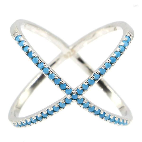 Anéis de cluster 925 Sólido Sterling Silver Ring Eye Catching Fantástico Azul Turquesa Dourado Citrino Branco CZ para Mulheres Desgaste Diário