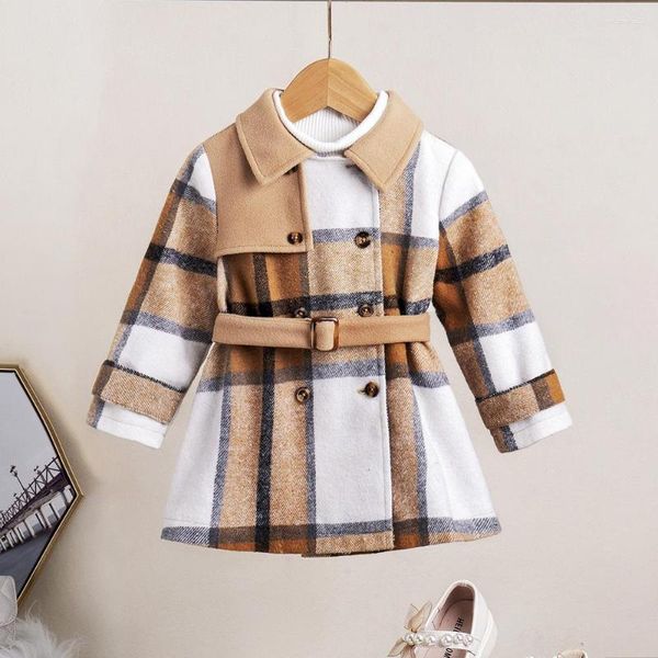 Ceketler Çocuklar Ekose Klasik Çifte Breasted Polo Palto Bebek Sıcak Parkas Kızlar Kış