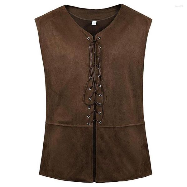 Coletes masculinos moda vintage medieval colete casaco pirata traje renascentista steampunk gótico lace-up v pescoço colete roupas para homens