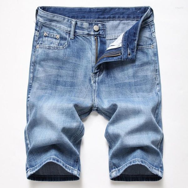 Shorts masculinos moda verão homens fino denim negócios casual estiramento azul cor sólida calças de brim curtas roupas de marca masculina plus size 42