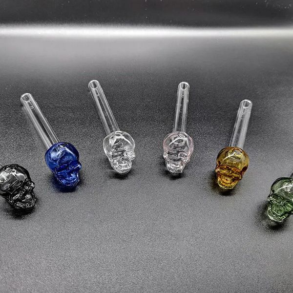 Heady Pyrex Glas Ölbrenner Pfeife Bubbler Tube Mini Rauchpfeifen Totenkopfform Löffel Tabakwerkzeug Kleine Dab Rigs