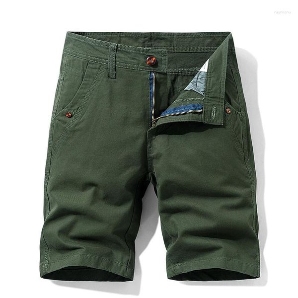 Shorts masculinos verão carga homem casual streetwear cor sólida meados de cintura masculino puro algodão respirável na altura do joelho curto homme 30-38