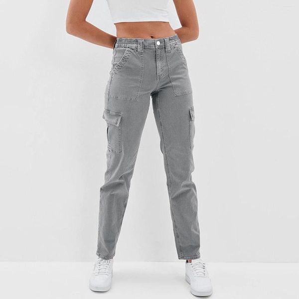 Женские джинсы для девочек-подростков, уличные свободные брюки-карго с карманами, брюки с высокой талией, эластичная винтажная одежда 90-х годов