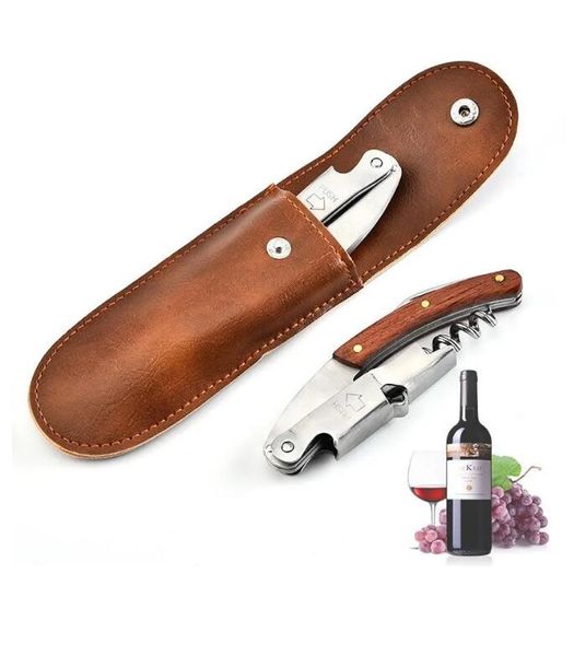 Apribottiglie multifunzione con borsa in pelle PU Cavatappi in acciaio inossidabile Apribottiglie portatile Coltello pieghevole Attrezzo da cucina Regalo per feste