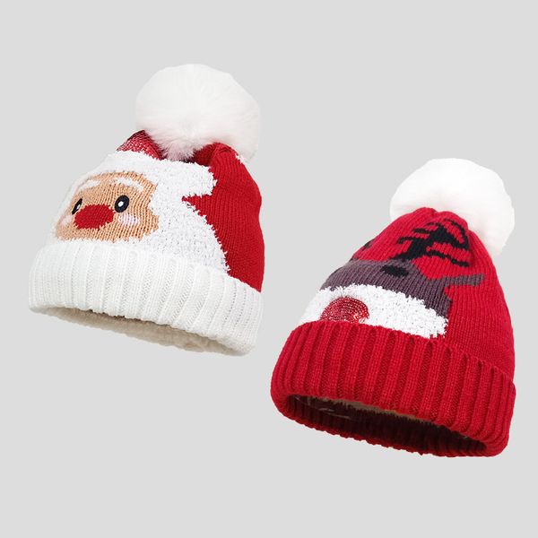 M664 Nuovo cappello lavorato a maglia invernale per donna Natale Babbo Natale Alce Cappello di lana caldo all'aperto Berretto con palla di lana