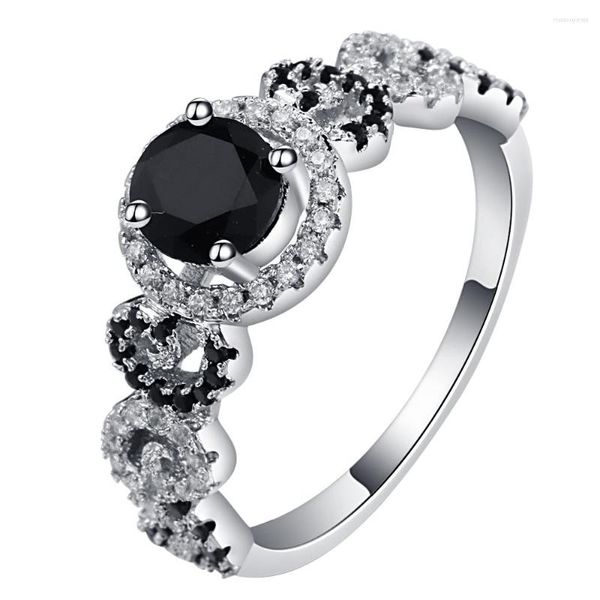 Fedi nuziali all'ingrosso Classico di alta qualità 10mm Argento Colore CZ Anello Nero Intarsio di cristallo Donna Vacanza Bang Bague femminile