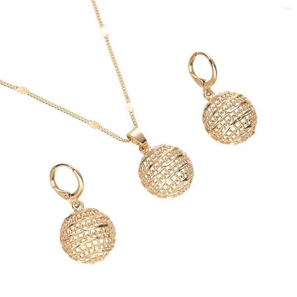 Halskette Ohrringe Set Trendy Gold Farbe Afrikanische Hochzeit Für Frauen Äthiopischen Hohle Runde Kugel Anhänger Halsketten Stud