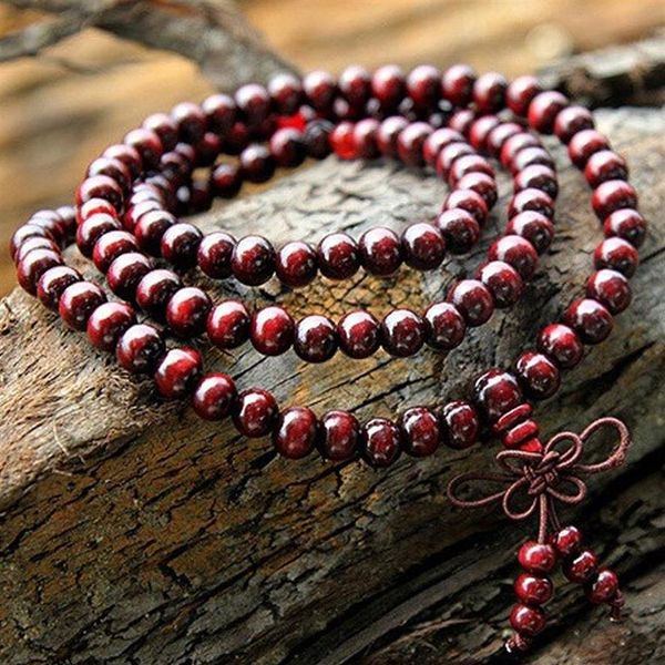 108 6mm genuíno vermelho sândalo contas buda malas pulseira saudável jóias homem pulso mala pulseiras longa religião presente 296o