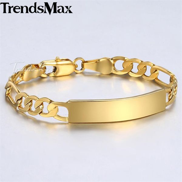 Trendsmax Bracciale per bambino Bracciale Figaro in oro con catena liscia Bracciale ID con collegamento per bambino Bambino Ragazzi Ragazze 5mm 11 5cm KGBM10313B