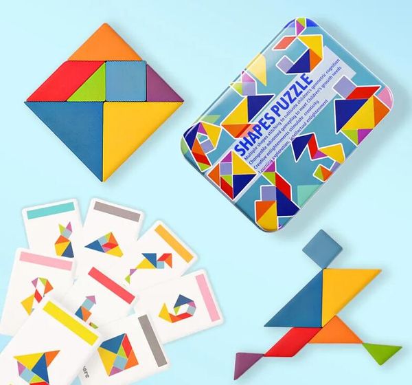 3d padrão de madeira animal quebra-cabeça colorido tangram brinquedo crianças montessori educação precoce jogos de classificação brinquedos presente das crianças