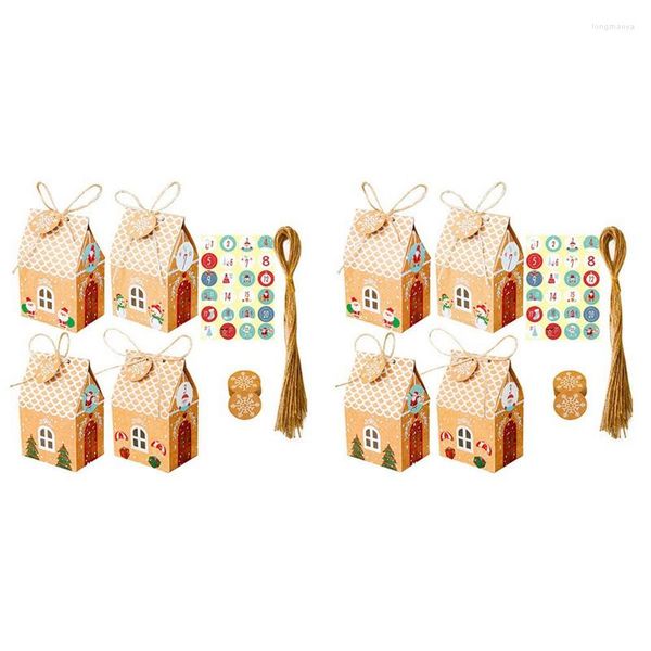 Decorazioni natalizie 48 set Confezione regalo per la casa Biscotti in carta kraft Borsa per caramelle Etichette con fiocchi di neve 1-24 Adesivi per calendario dell'avvento Corda