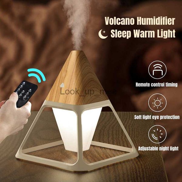 Luftbefeuchter USB Holzmaserung Volcano Pyramid Luftbefeuchter Fernbedienung Aromatherapie Diffusor für ätherische Öle mit warmer Lampe Aroma Difusor YQ230927