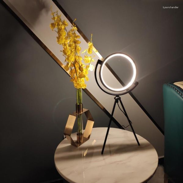 Настольные лампы, скандинавское креативное кольцо, светодиодная лампа для гостиной, кофейного ТВ-шкафа, декоративный светильник RGB, симфоническая атмосфера