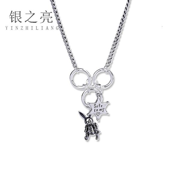 S925 Sterling Halskette Weibliche Punk Sechs Sterne Hip Hop Mechanische Kaninchen Anhänger Aus Alt Thai Silber Schmuck