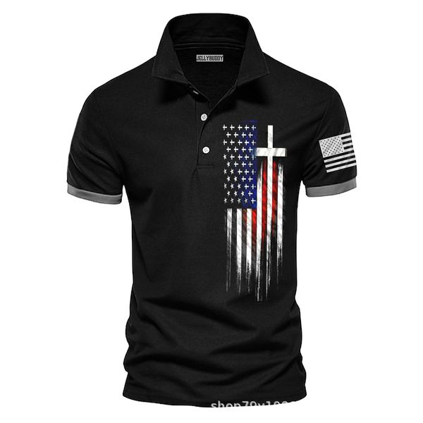 Abbigliamento fai-da-te T-shirt personalizzate Polo Black Flag da uomo a maniche corte stampato con bottoni casual pullover polo POLO all'ingrosso