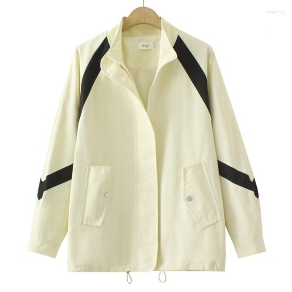 Oberbekleidung 2023 Herbst Frauen Kleidung Plus Größe Zipper Jacke Casual Raglan Hülse Stehkragen Block Farbe Kurve Mantel F72 BY312