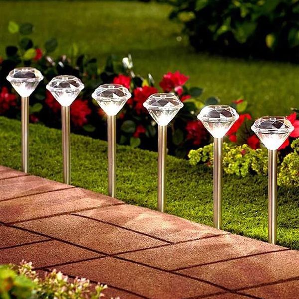 4 8 pçs em forma de diamante solar led gramado luz mudança de cor ao ar livre quintal jardim luzes à terra lâmpada branco quente rgb lamps193j