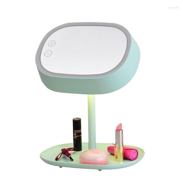 Lâmpadas de mesa Mulher Maquiagem Espelho Armazenamento Rosto LED Luz Ajustável Touch Dimmer USB Vanity Desk Cosmetic Mirrorw