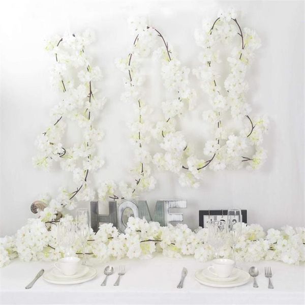 Dekorative Blumenkränze 2 Stück künstliche Kirschblütenrebe weißes Blütenblatt für immer Pflanzen Girlande für Heimdekoration Hochzeit Pa302S