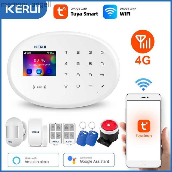 Sistemi di allarme KERUI Tuya WIFI GSM 4G Sistema di allarme di sicurezza domestica intelligente RFID APP Sirena wireless Rivelatore sensore Telecamera IP Sistema de allarmi YQ230927