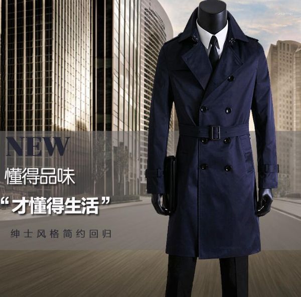 Мужские плащи 2023 Дизайнерские мужские весенне-осенние мужские длинные пальто Мужская одежда Slim Fit Пальто с рукавами Корейский синий S - 9XL