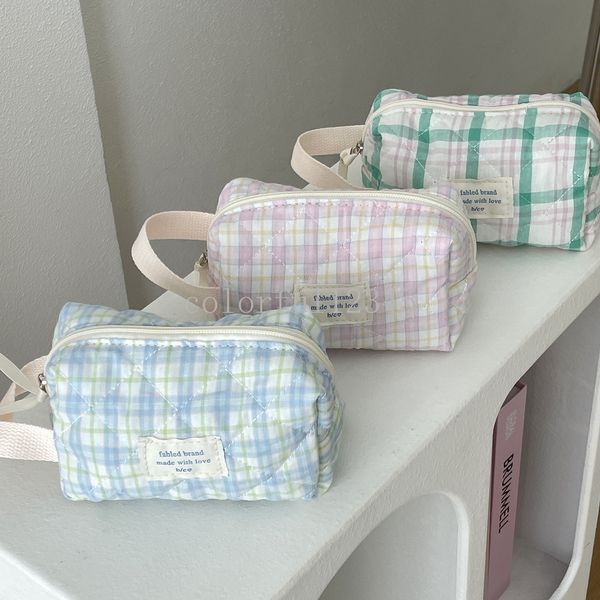 Retro Plaid Ladies Aufbewahrungstaschen gesteppt Cotton College Girls Bleistift Hülle Frauenkosmetische Tasche Einfache weibliche kleine Geldbörse Handtaschen