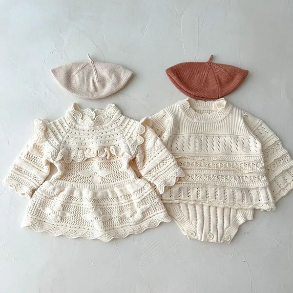 Kleidung Sets Koreanischen Stil Schwester Kleidung Säuglings Baby Mädchen Stricken Anzug Frühling Herbst Strampler Kleid Kinder Pullover 230927