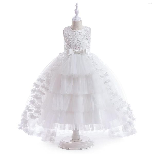 Платья для девочек, белое бальное платье с цветочным узором для первого причастия для девочек, тюлевые пышные детские вечерние платья ручной работы с аппликациями