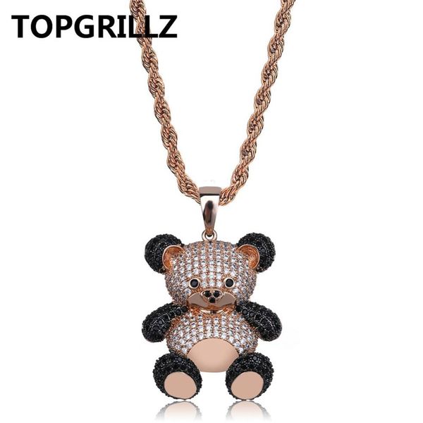 Topgrillz hip hop cobre rosa ouro prata cor zircão cúbico panda pingente colar charme para homens mulheres jóias colares presentes230e