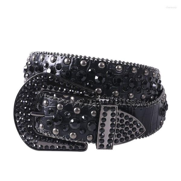 Cintos punk diamante escuro para homens moda cristal cravejado acessórios pu cintura de couro confortável cinto cowboy cowgirl jeans