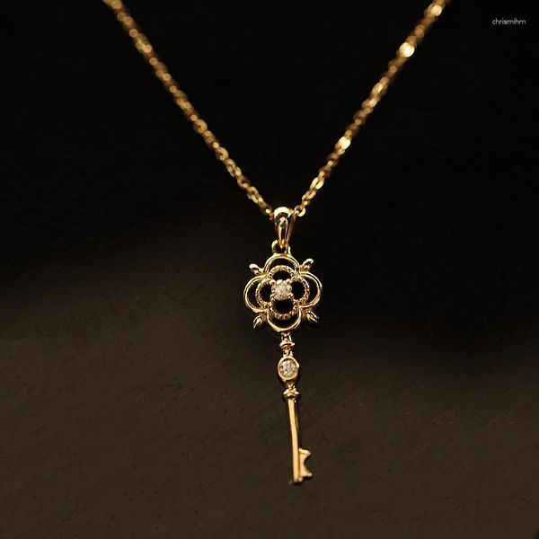 Pingentes silvologia 925 prata esterlina zircão chave pingente colar senhoras elegante 14k luz de ouro luxo feminino festival jóias