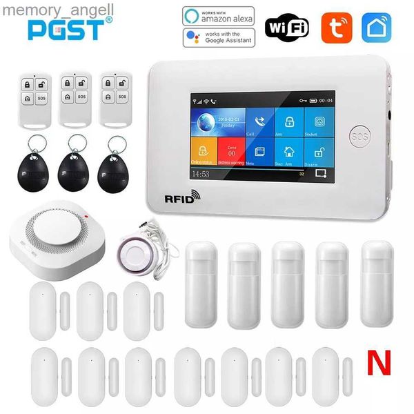 Alarm Sistemleri PGST 433MHz Tüm Dokunmatik Ekran Kablosuz WiFi GSM RFID Kart Hırsız Alarm Sistemi Akıllı Ev Güvenliği DIY Alarm Tuya Akıllı Yaşam YQ230927