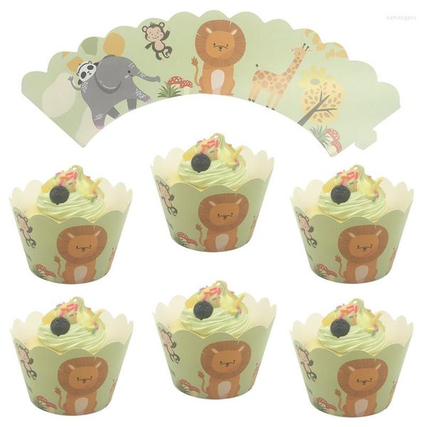 Ferramentas de bolo 12pcs envoltórios de cupcake de animais para crianças menino festa de aniversário decoração de chá de bebê favores selva safari suprimentos de aniversário